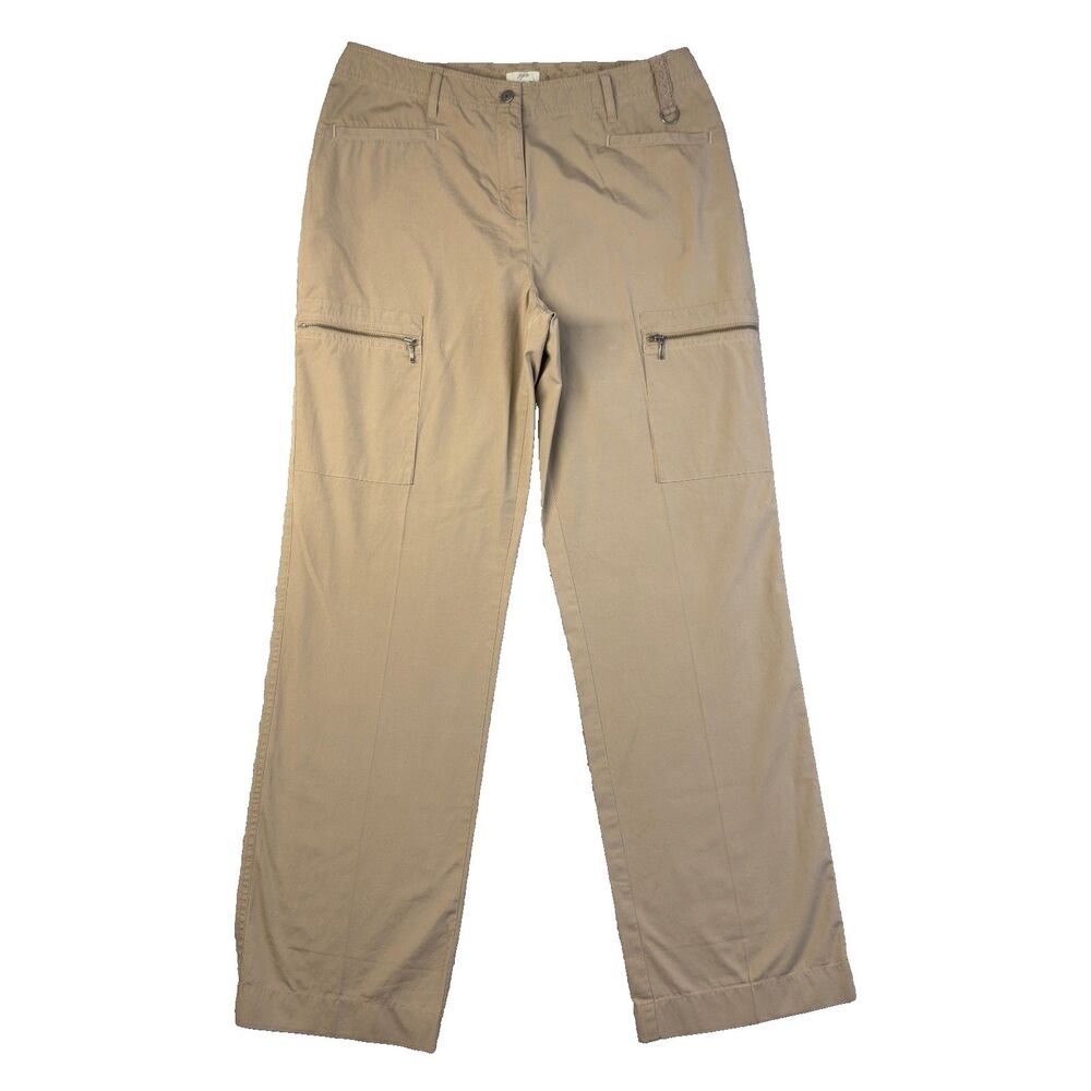 J. Jill Pants Womens 10 Tan Khaki Cargo Zip Pockets Lightweight Cotton Cute Chic